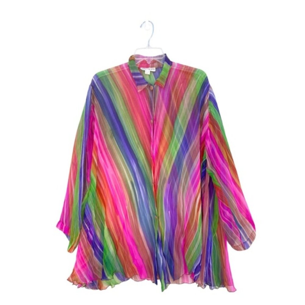 Harriet Selwyn 100% Silk Abstract Rainbow Button Down Long Sleeve Blouse Sz 6
